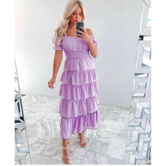 Hope's Dresses & Skirts - Shop Hopes Purple Ruffle Midi Dress M
